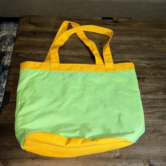 VTG LL BEAN Freeport Maine MADE INUSA Colorblock GRN Yellow Unisex Shoulder Tote - Picture 1 of 11